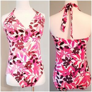 Lands End Floral Halter 1 piece swim suit